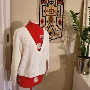 No brand Women's Deep V-neck Cream Sweater